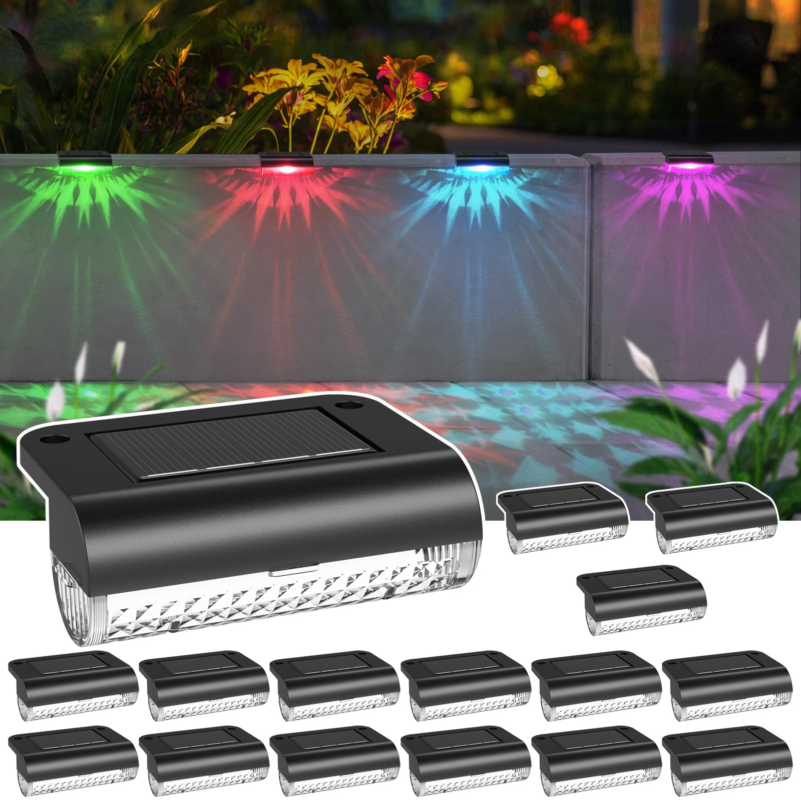 Mancra Solar Step Lights Outdoor, Solar Deck Lights Waterproof Outdoor Lighting for Patio Fence Stairs Post Railing Yard and Garden (Color Changing, 16 Pack) — image 1