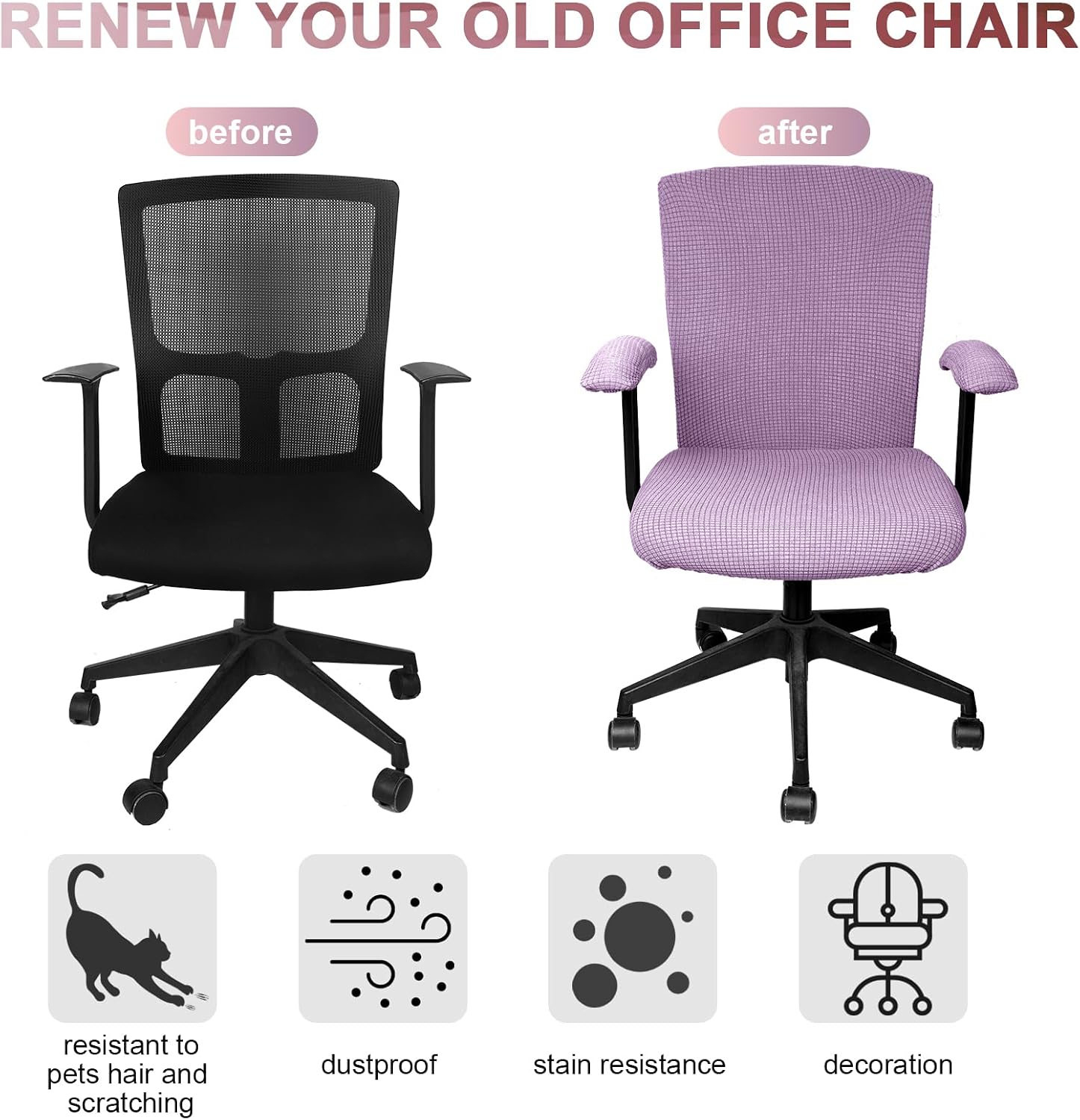 Tallew 4 Pcs Office Chair Covers Stretchable Armrest Seat,XL,Lilac Purple image 3