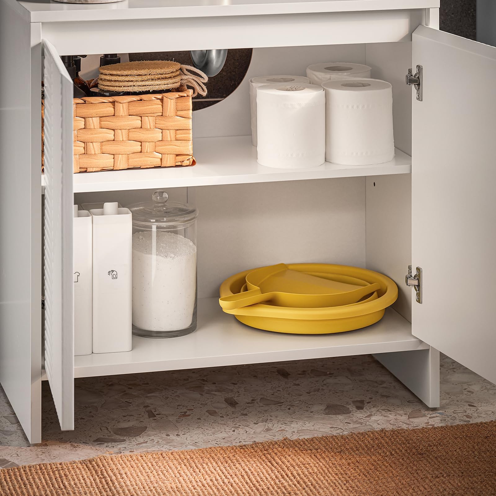 SoBuy Waschbeckenunterschrank 60cm Badezimmerschrank Badmöbel in Weiß mit verstellbaren Regalen, feuchtigkeitsbeständig, Unterschrank Waschbecken für kleine Bäder 60x61x30cm BZR157-W