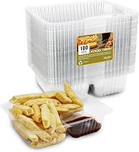 100 PC Nacho Trays Disposable, 12oz Plastic Nacho Containers with Chip and Dip Holder, 6x5 In 2 Compartments Clear Snack Trays for Kids,Parties, Movie Night Supplies (Plastic-100pc)