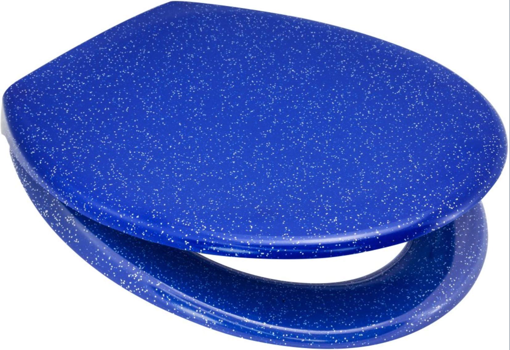 Euroshowers Rainbow Soft Close Top Fix/Blind Hole Fix/Standard Fix Toilet Seat (Blue with Silver Glitter)