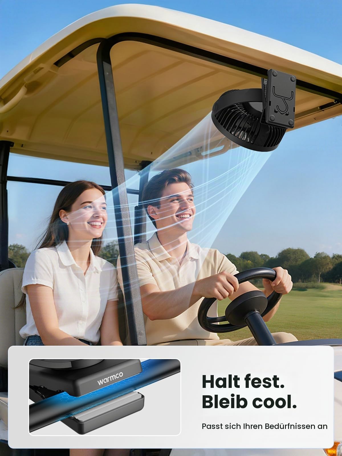 Warmco Tragbarer Tischventilator mit 10000 mAh, 720° Drehung & 3-in-1-Montage – 4 Geschwindigkeitsstufen, LED-Licht, USB-C-Schnellladung, geräuscharmes Design