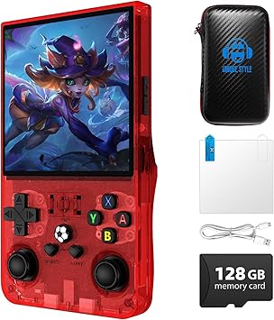 R36MAX Retro Game Console, 4.0 inch Retro Gaming Console with 128GB Memory, Video Game Consoles with 4000mAh Battery and 30+ Emulators, Red