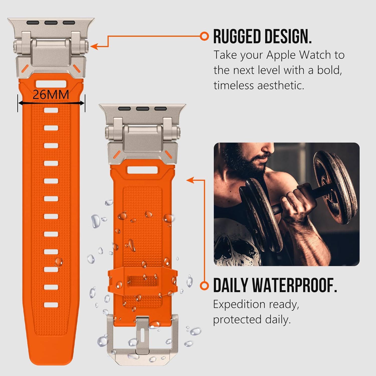 KADES Rugged TPU Sport Band for Apple Watch Ultra 3/2/1 49mm, Metal Connectors for Apple Watch Series 11/10/SE3 46mm Series 9/8/SE2/7/6/SE/5/4/3/2/1 45mm/44mm/42mm