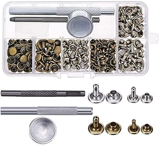 Mesee 120 Sets Leather Rivets and Setting Tool for Fabric,Double Cap Brass Rivets Kit and Snaps,Leather Fasteners,Metal Studs for Shoes/Bag/Jeans/Clothes/Belts Repairs Decoration 6mm 8mm