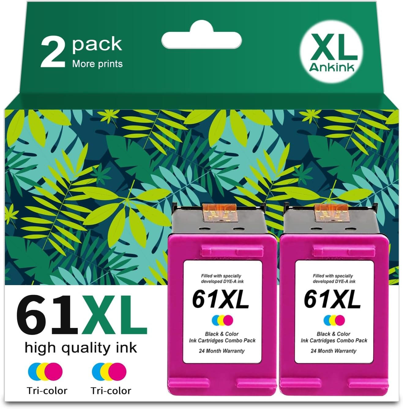 61XL Ink Cartridge (Color, 2 Pack) Replacement for HP 61 XL Combo Work with HP61 HP61XL for 5530 4500 2540 4630 4501 4502 4635 3050 2542 3512 4632 3510 3050a 2514 2541 Printer