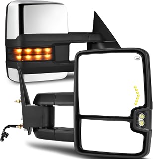 AUTOSAVER88 Towing Mirrors Compatible with 1999-2002 Chevy Silverado Sierra 1500 2500, 2001-2002 GMC Yukon XL Denali, LED Turn Signal Light Power Heated Telescoping Tow Mirrors Pair Set Chrome