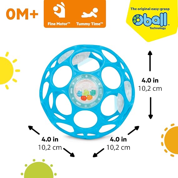 Bright Starts Bright Starts Oball Rattle 0 months and up Stroller Toy Teether Maraca Soft Ball Baby Shower Blue 12281