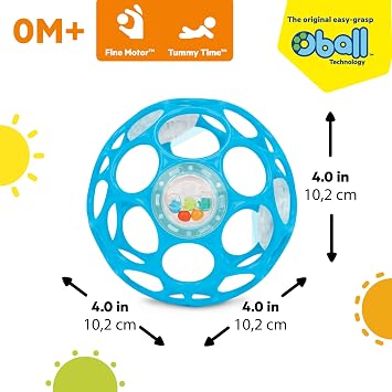 Bright Starts Bright Starts Oball Rattle 0 months and up Stroller Toy Teether Maraca Soft Ball Baby Shower Blue 12281