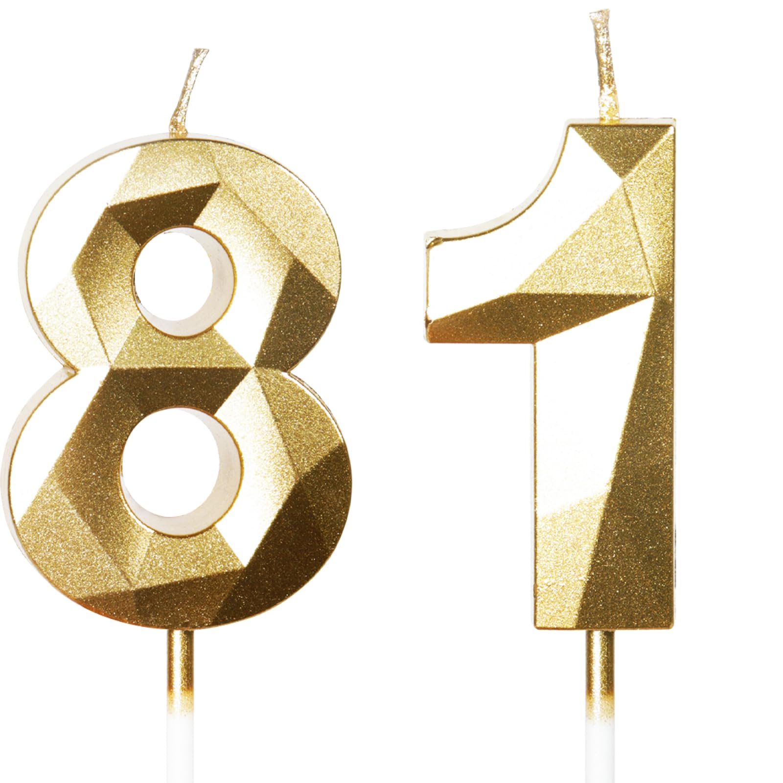 Gold 81. Geburtstagskerzen, 81. Geburtstagsdekorationen für Frauen und Männlich, 3D-Zahl-81-Kerze für Kuchen, Goldene Kuchendekorationen für Geburtstagsfeiern und Hochzeiten Zubehör