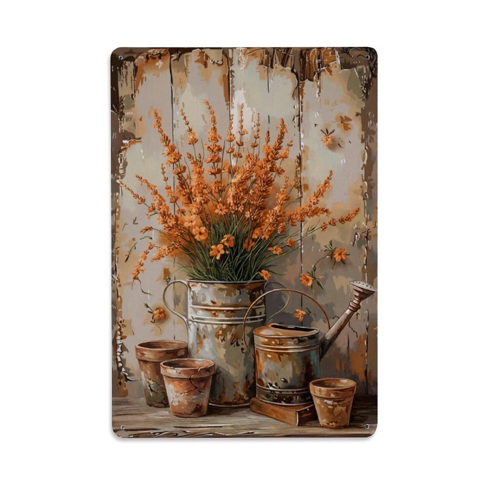 Vintage Flower Bunch Crocosmia Pastoral Aesthetics Metal Tin Sign