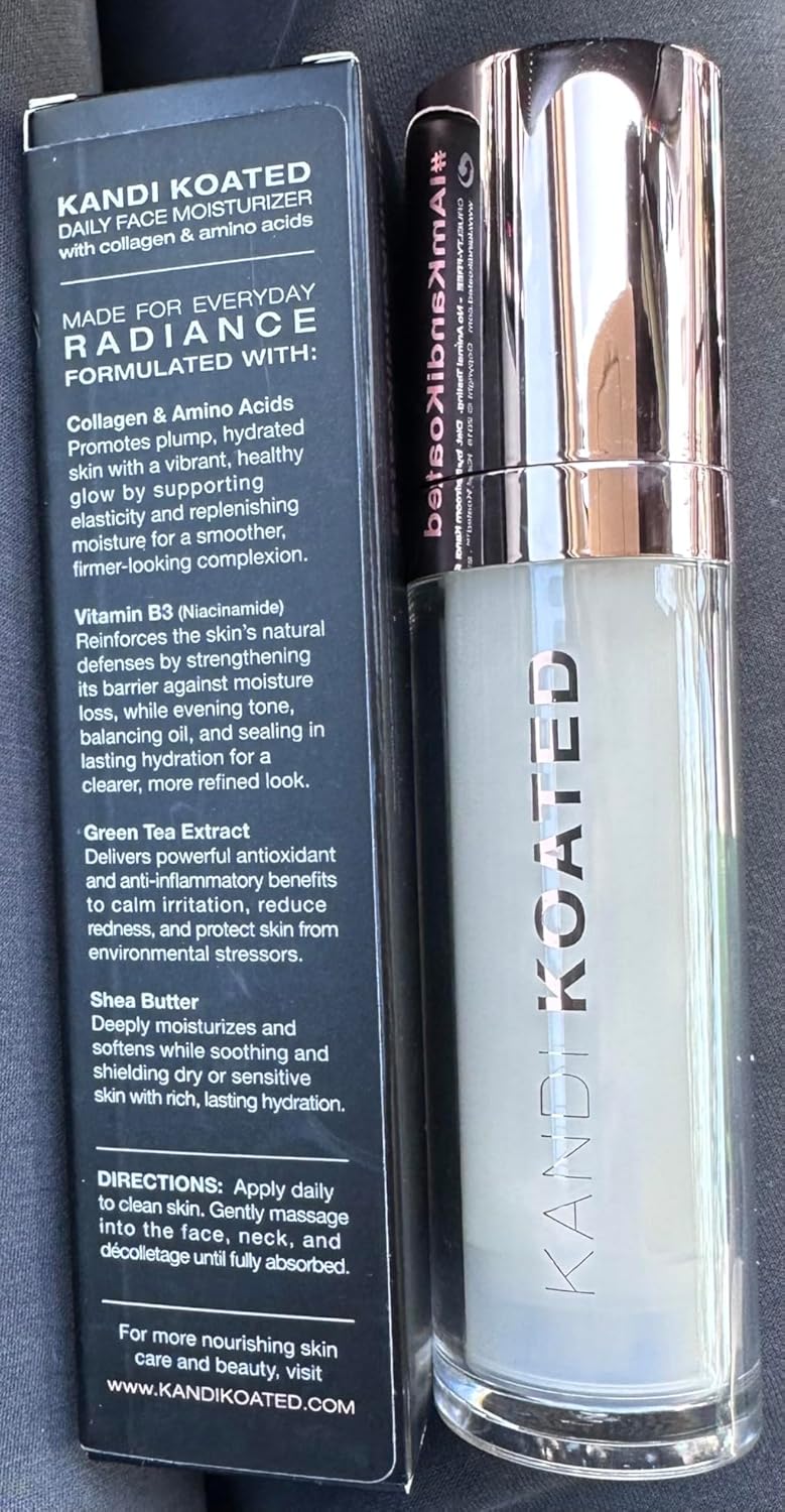 Kandi Koated Daily Face Moisturizer with Collagen and Amino Acids, Niacinamide, Green Tea & Shea Butter, Hydrating Lotion for Dry, Sensitive & Combination Skin