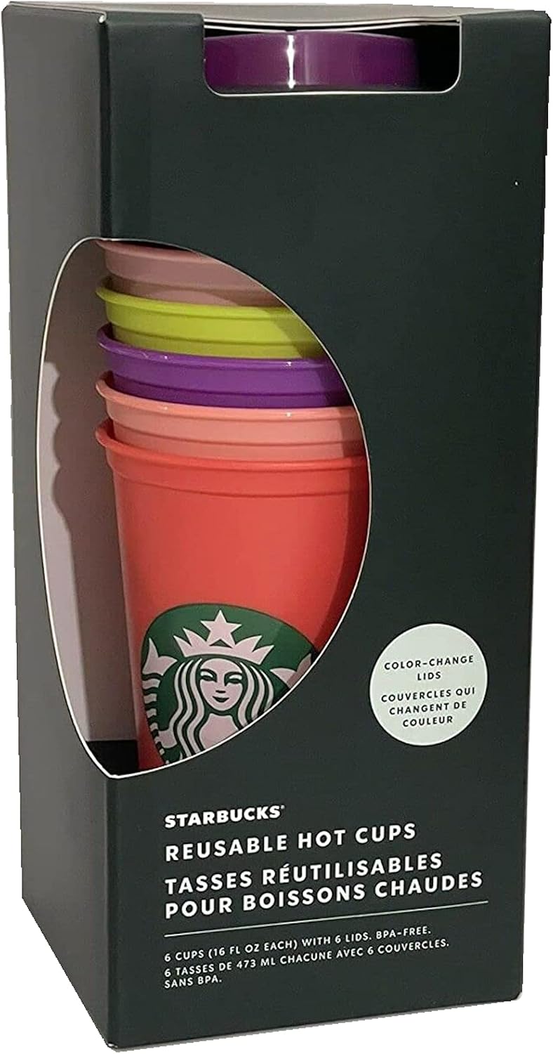 Starbucks Spring 2022 Color-changing Reusable 6 Hot Cups Set 16 oz (each)