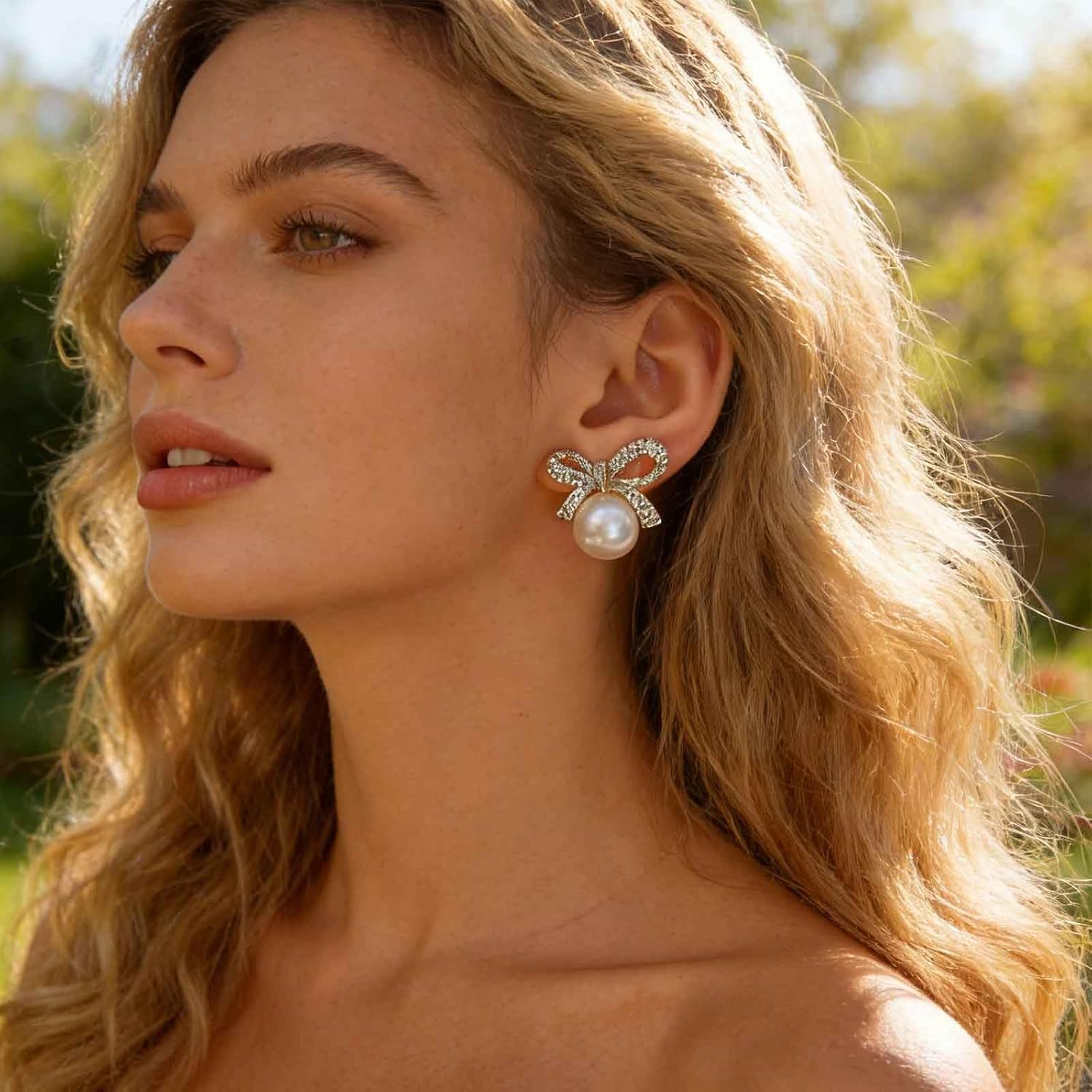 Vintage Bow Pearl Stud Earrings Gold Cz Bow Earrings Bowknot Pearl Earring Crystal Bowknot Stud Earring Jewelry for Women - Image 7