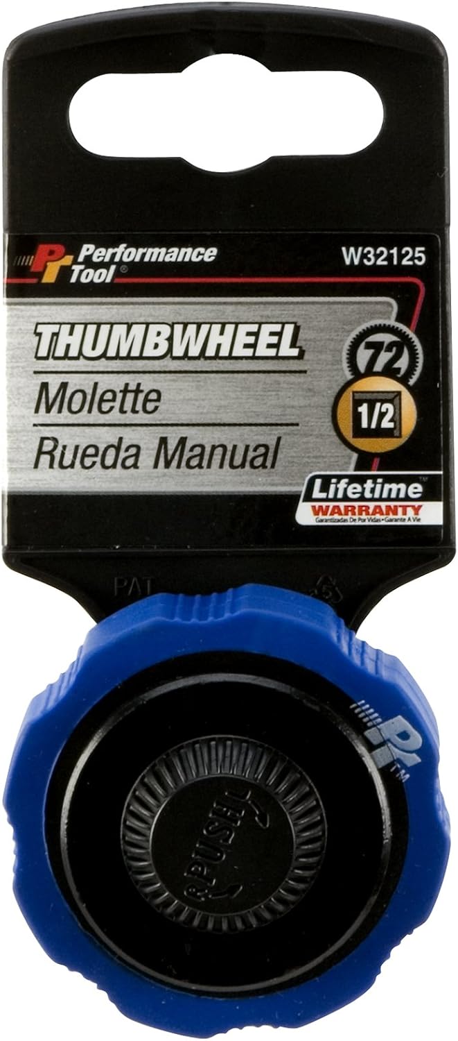 Performance Tool W32125 3/8" Drive Stubby Ratchet with 72 Tooth Gear and Knurled Grip - Compact Design for Tight Spaces, Nickel Chrome Plated Finish