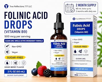 Folinic Acid Drops Kids & Adults - 500mcg Vitamin B9 Liquid Kids 60 mL | Methylation Support Supplement | Bioavailable Folate | Sugar Free, Non-GMO, Vegan | Gentle Methylation