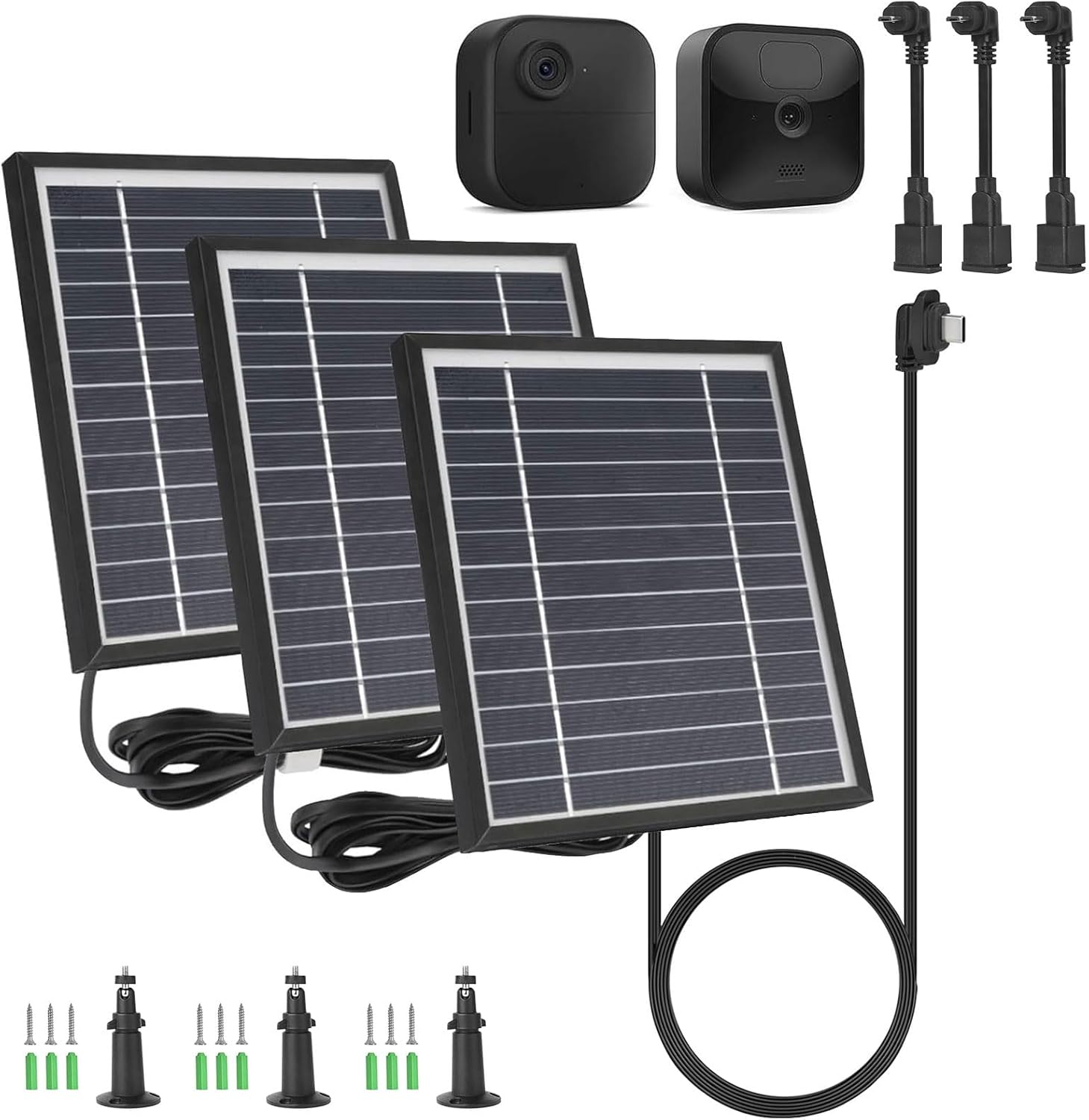iTODOS 3 Pack Solar Panel Compatible with Blink Outdoor 4 (4th Gen)/Blink Outdoor (3rd Gen) XT3 and Blink XT/XT2 Camera,11.8Ft Outdoor Power Cable and Adjustable Mount,Aluminum Alloy Sturdy(Black)
