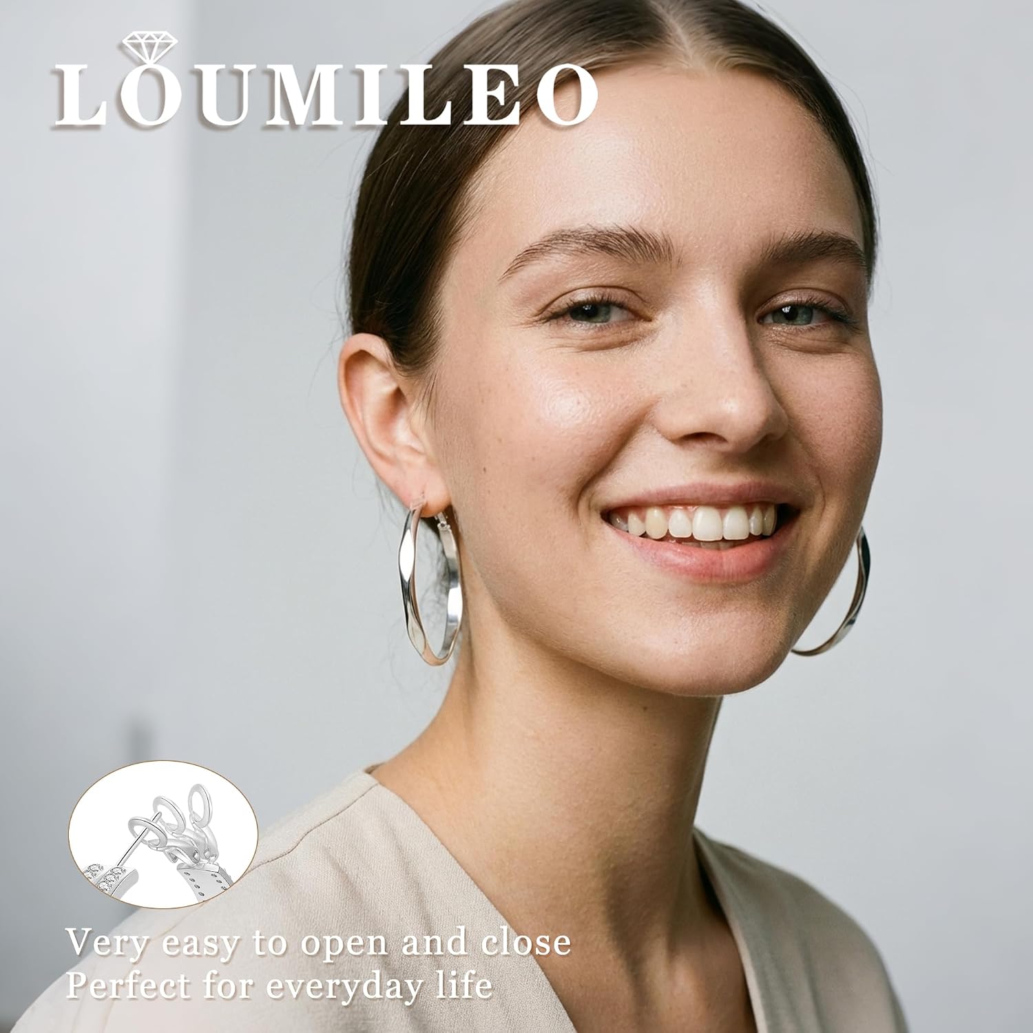 LOUMILEO 4MM Wide 925 Sterling Silver Post Hoop Earrings for Women Hypoallergenic Silver Hoop Earrings for Sensitive Ears Lightweight Large Silver Hoops Jewelry Gift 30/40/50MM