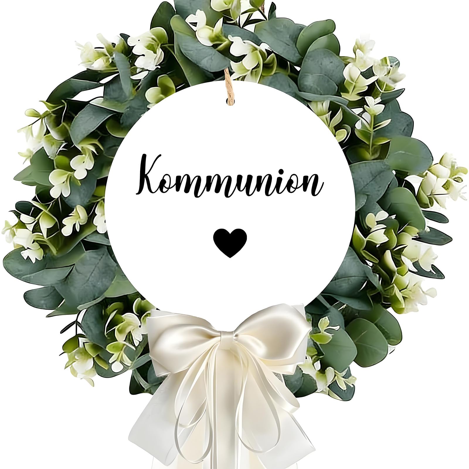 Kalttoy Stylish Artificial Eucalyptuses Wreath with Wooden Name Card and Satins Bowknot Garland for Festives Event Simple Wreath