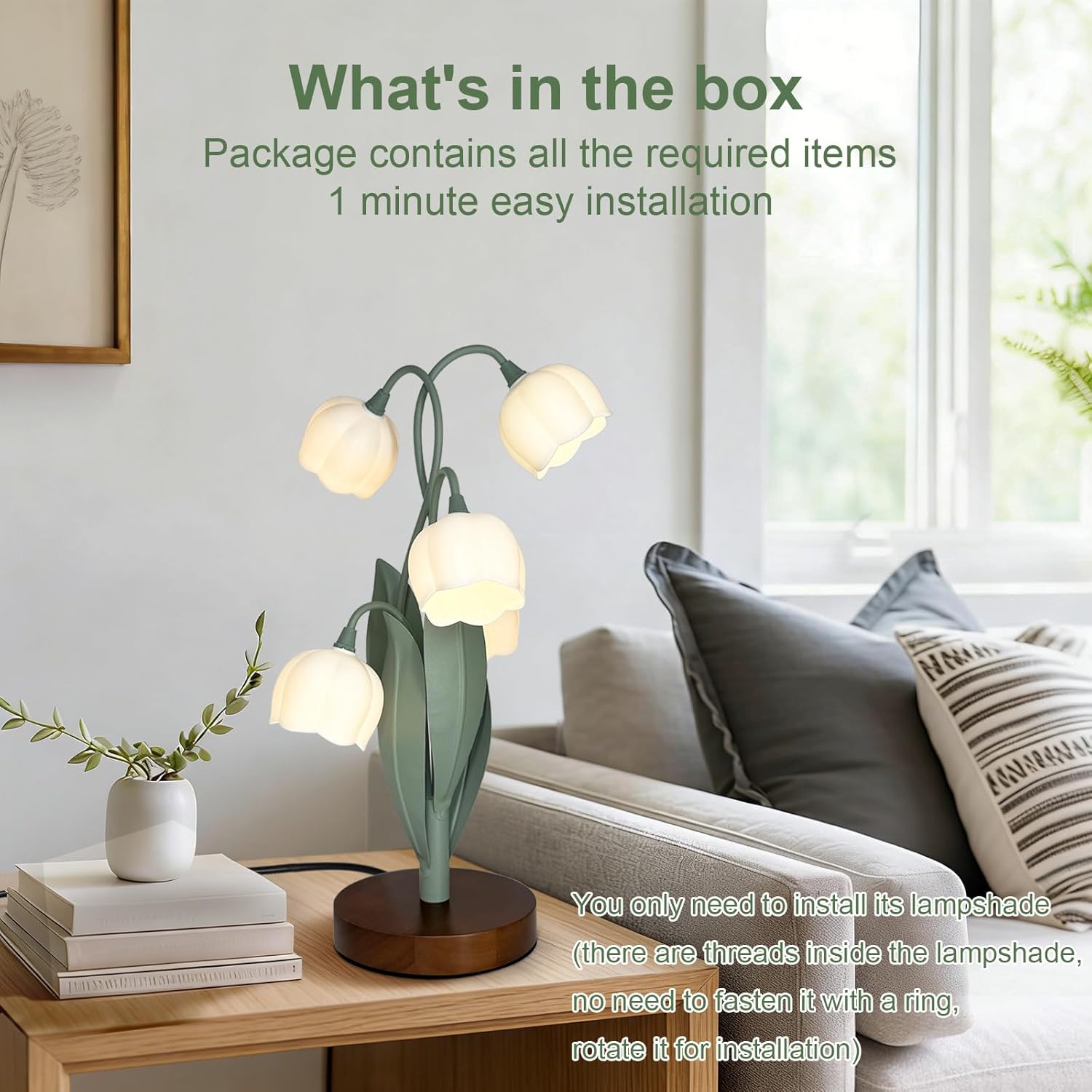 Flower Table Lamp for Bedroom, Cute Flower Reading Light with 5 White Lily of The Valley, Desk Lamp Bedside Lamps for Nightstands Home Decor,Soft Reading Night Light for Bedroom Living Room Office