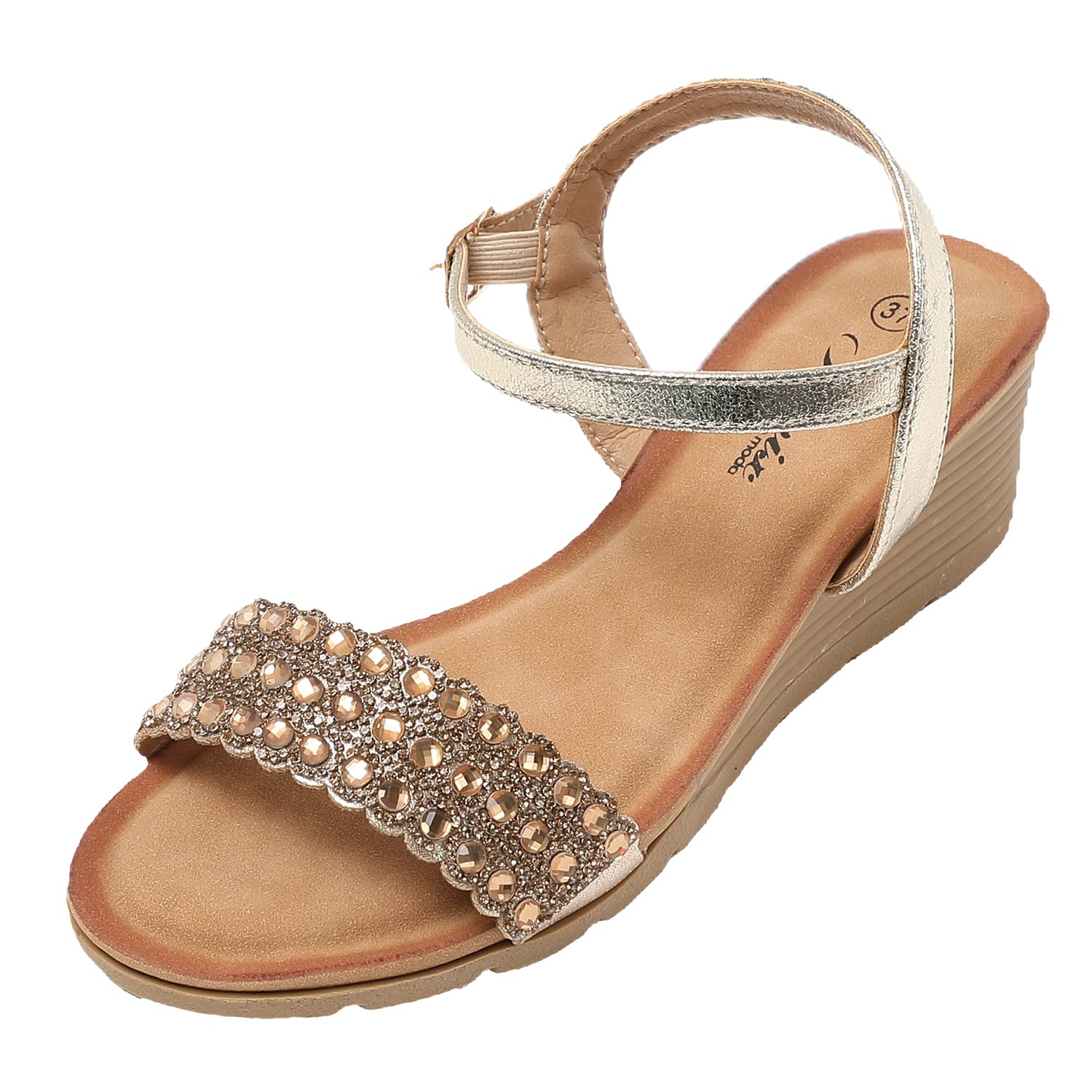 JOMIX Sandali Donna Estive Tacco Zeppa Eleganti Comodi Decorato con Strass