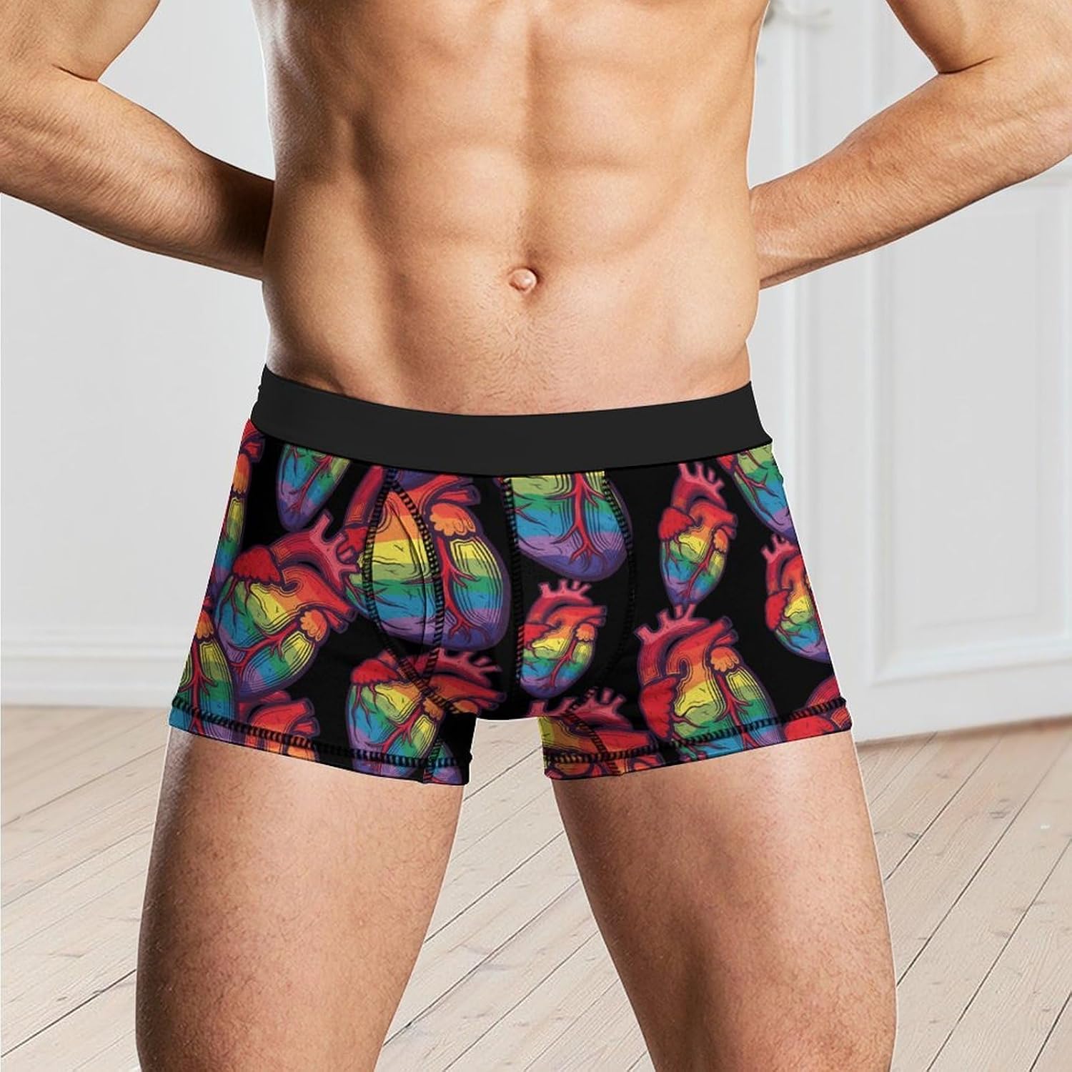 Anatomical Rainbow Heart Gay LGBT Nurse Mens Boxer Briefs Breathable Underwear Trunks Short Pants