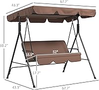 Vista 7 de Outsunny Silla columpio de 3 asientos para patio al aire libre con cojín extraíble, soporte de marco de acero y toldo inclinable ajustable