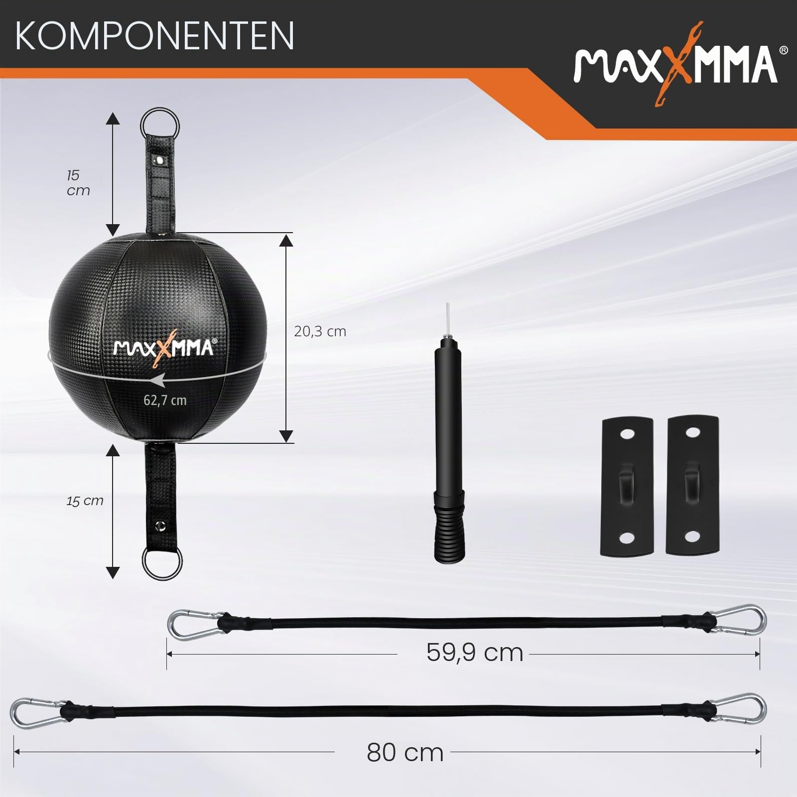 MaxxMMA Doppelend-Speedball aus Premium-Kunstleder – Verstellbarer Boxball für Heimtraining mit Pumpe, 2 Bungee-Seilen & Wandhalterungen