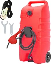 Garvee 14 gal Portable Fuel Tank, Red Fuel Storage Container with Manual Siphon Pump & 10 ft Hose, Gasoline Diesel Caddy with Wheels, Fuel Transfer Tank for Car, ATV, Boat, Lawn Mower, Generator