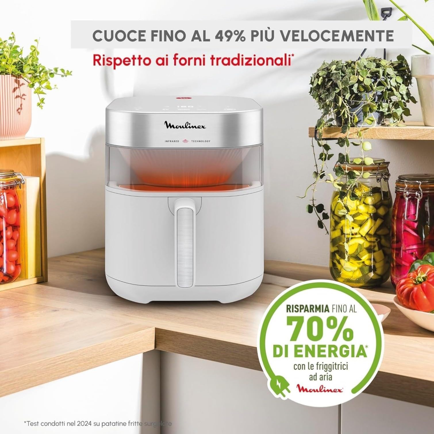 Moulinex Easy Fry Infrared, Friggitrice ad Aria 7L, Doppia Resistenza, Riscaldamento 2 Volte Più Veloce, Cottura Rapida, Lavabile in Lavastoviglie, Finestra di Osservazione, Colore Bianco, EZ831G