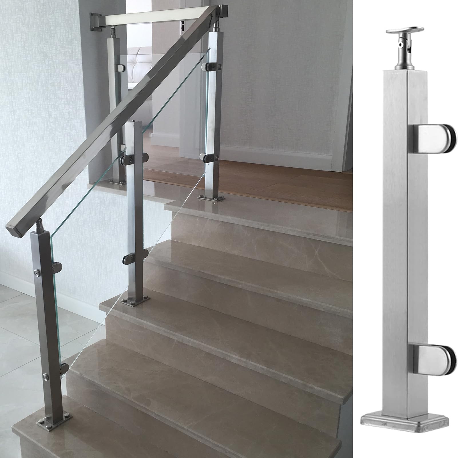 Poteau de garde-corps en verre inox pour sécuriser et aménager votre terrasse, balcon et escalier