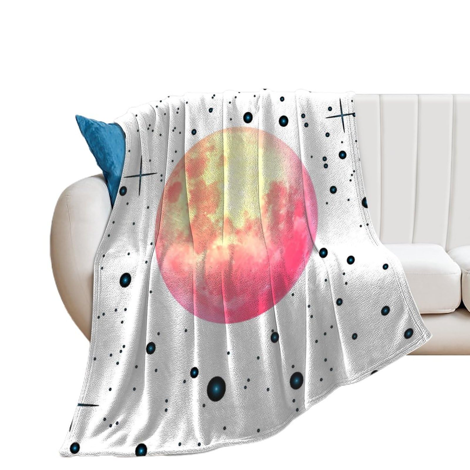 Plaid canapé rouge motif galaxie pour cocooning sur le lit et soirées cinéma