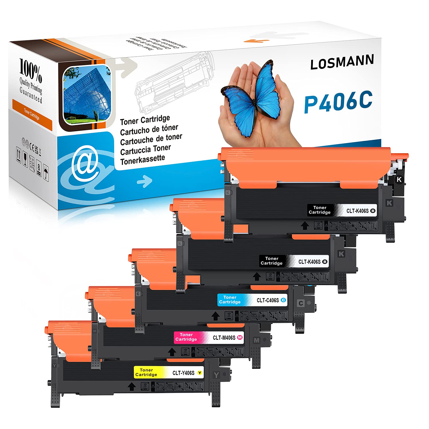 LOSMANN 5x Toner Compatible para Samsung CLT-K406S CLT-C406S CLT-M406S CLT-Y406S para Samsung Xpress C460W C410W C460FW C460 CLX-3305 3300 3305FW 3305FN 3305W 3305N CLP-360 365 365W 360N 368 360ND