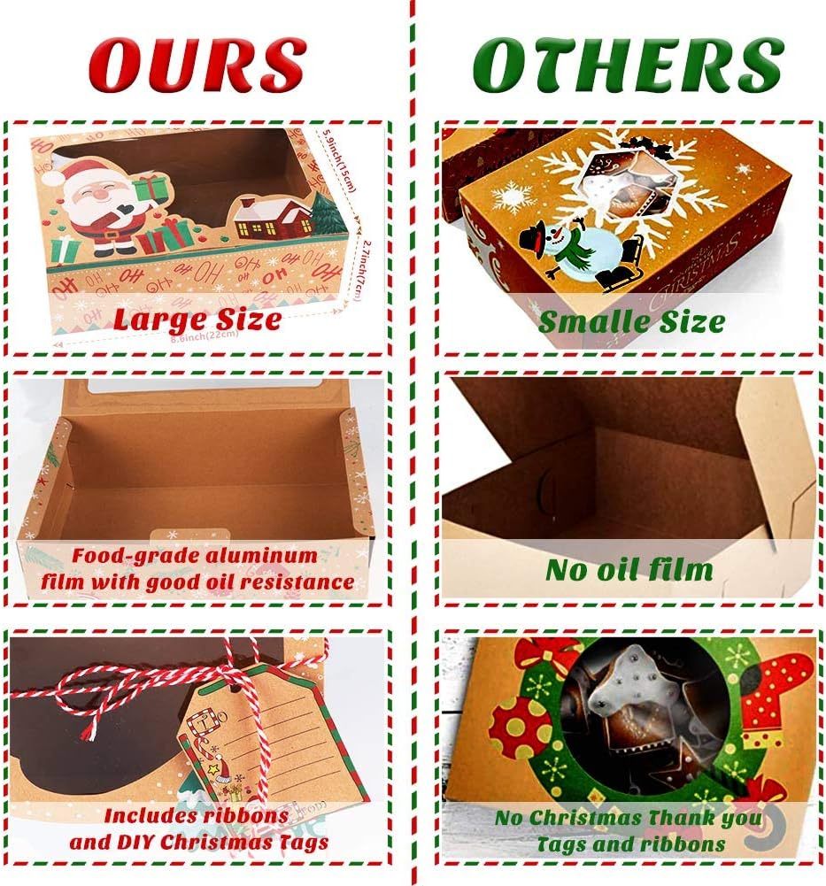 Onе-Dау Sаlе: Uр tо 80% оƒƒ OurWarm 12 Pack Christmas Cookie Boxes with Window, Large Holiday Food Bakery Treat Boxes for Gift Giving, Pastry, Candy, Party Favors, Christmas Kraft Gift Boxes with Ribbons and DIY Gift Tags