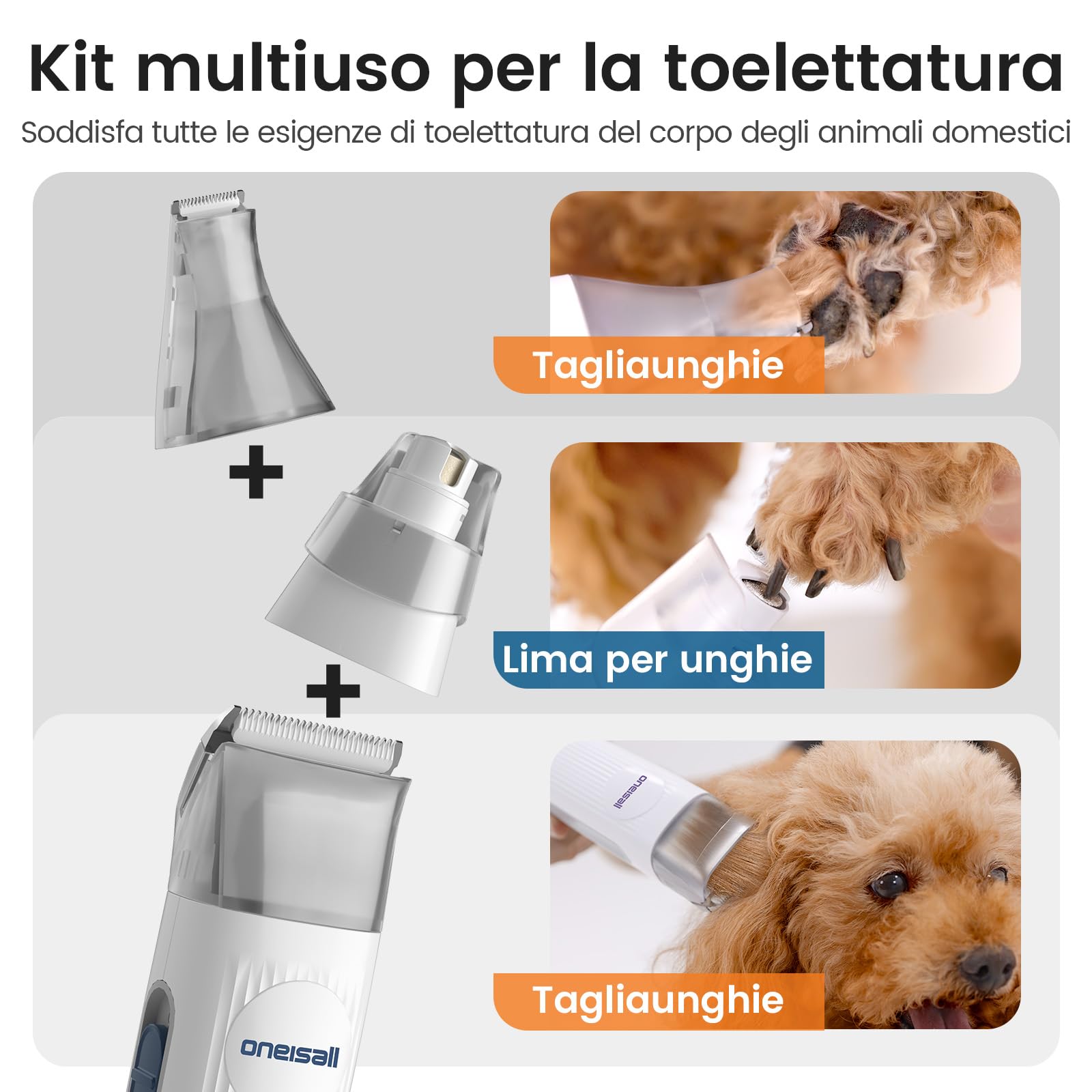 oneisall toelettatura e aspirazione a Vuoto per Animali Domestici, Tosatrice per Cani e Gatto Pelo Lungo Professionale, 7 Strumenti per la toelettatura Per la depilazione di cani e gatti (blu)