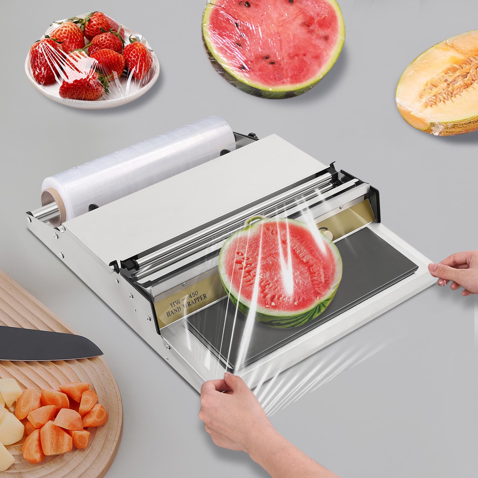Film Wrapper Film Dispenser, Commercial Wrapping Machine Width Film Wrapper for Fruits Produce Vegetables, Suitable Cling Film Width: ?17.72in