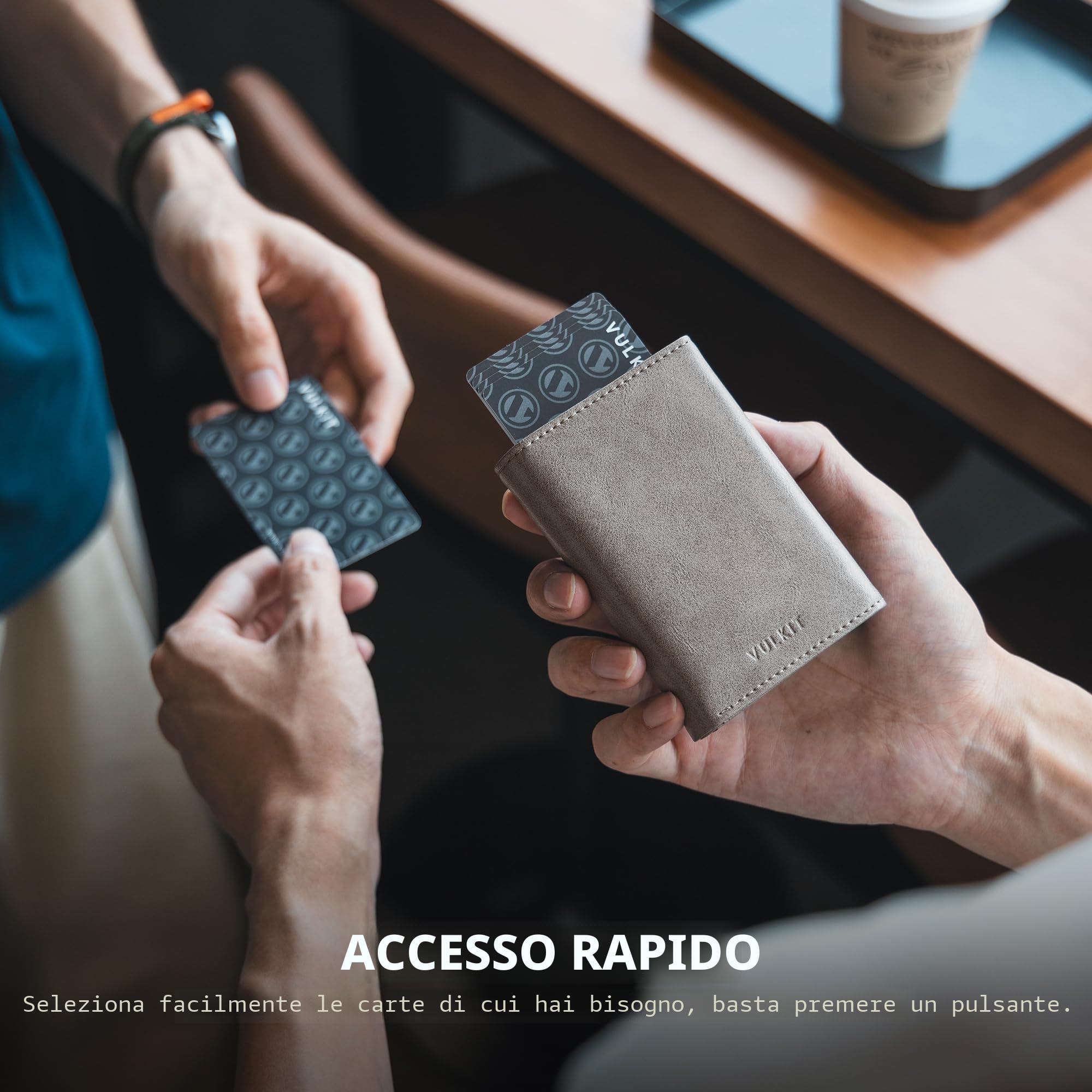 VULKIT Porta Carte Credito Portafoglio Slim Portacarte in Pelle Protezione Rfid Schermato Anticlonazione - Portatessere e Soldi con Porta Monete
