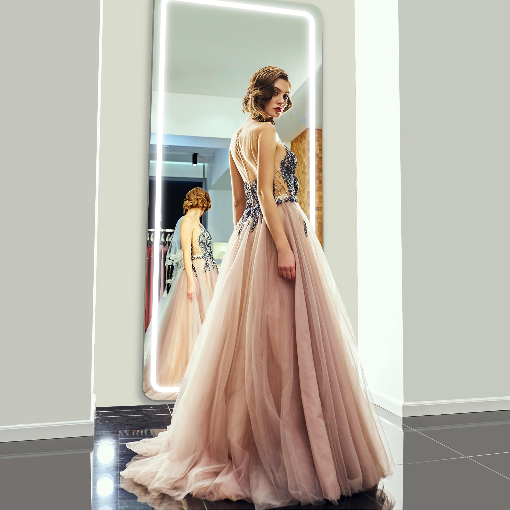 Antok LED Full Length Mirror, 71" x 28" Lighted Floor Standing LED Mirror Full Length,Hanging Mirrors with Stand Free Standing Floor Mirrors for Bedroom (Rect): 71"L x 28"W Rect Style White