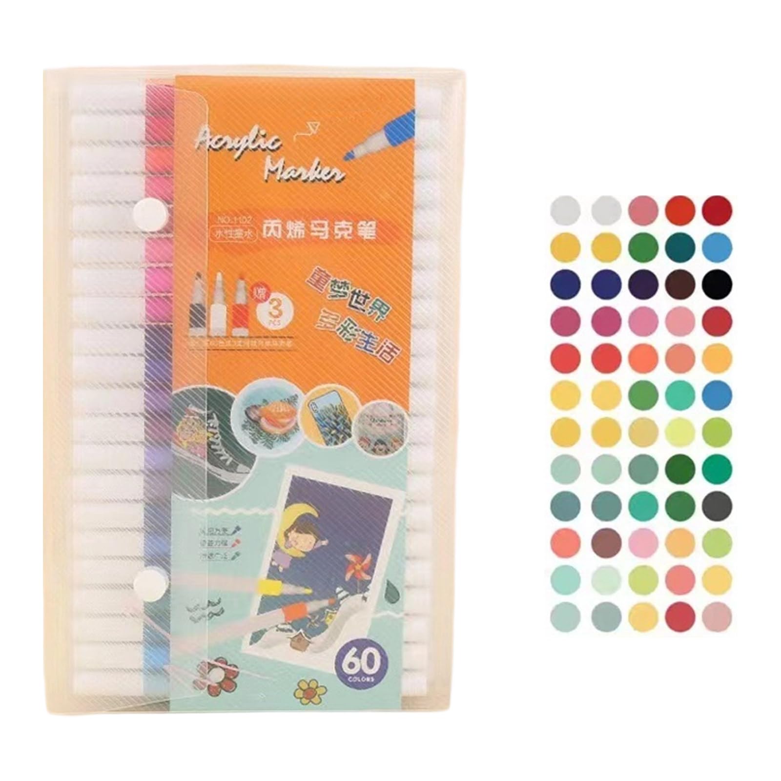 Jazuaiao 60 Colors/Box 36/48 / Acrylic Markers Set Colouring Pen Paint Marker Drawing Pens Art Supplies For Kids Acrylic Paint Pen