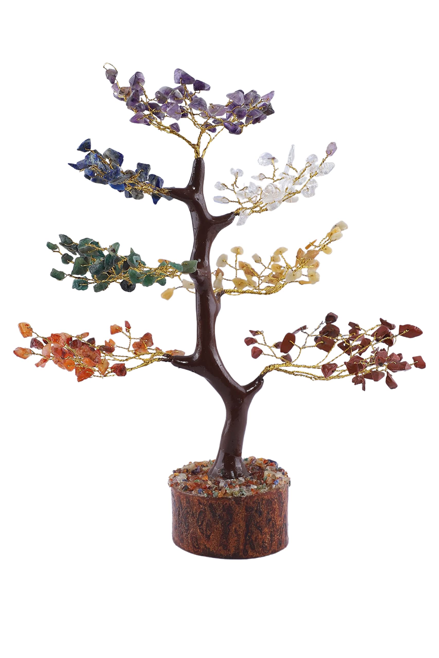 Salvation GEMS Seven Chakra Gemstone Tree with 7 Tumble Stones Crystal Healing Good Luck Feng Shui Bonsai Money Tree Aura Cleansing Tumbled Palm Stones, Enhange Office and Home Decor