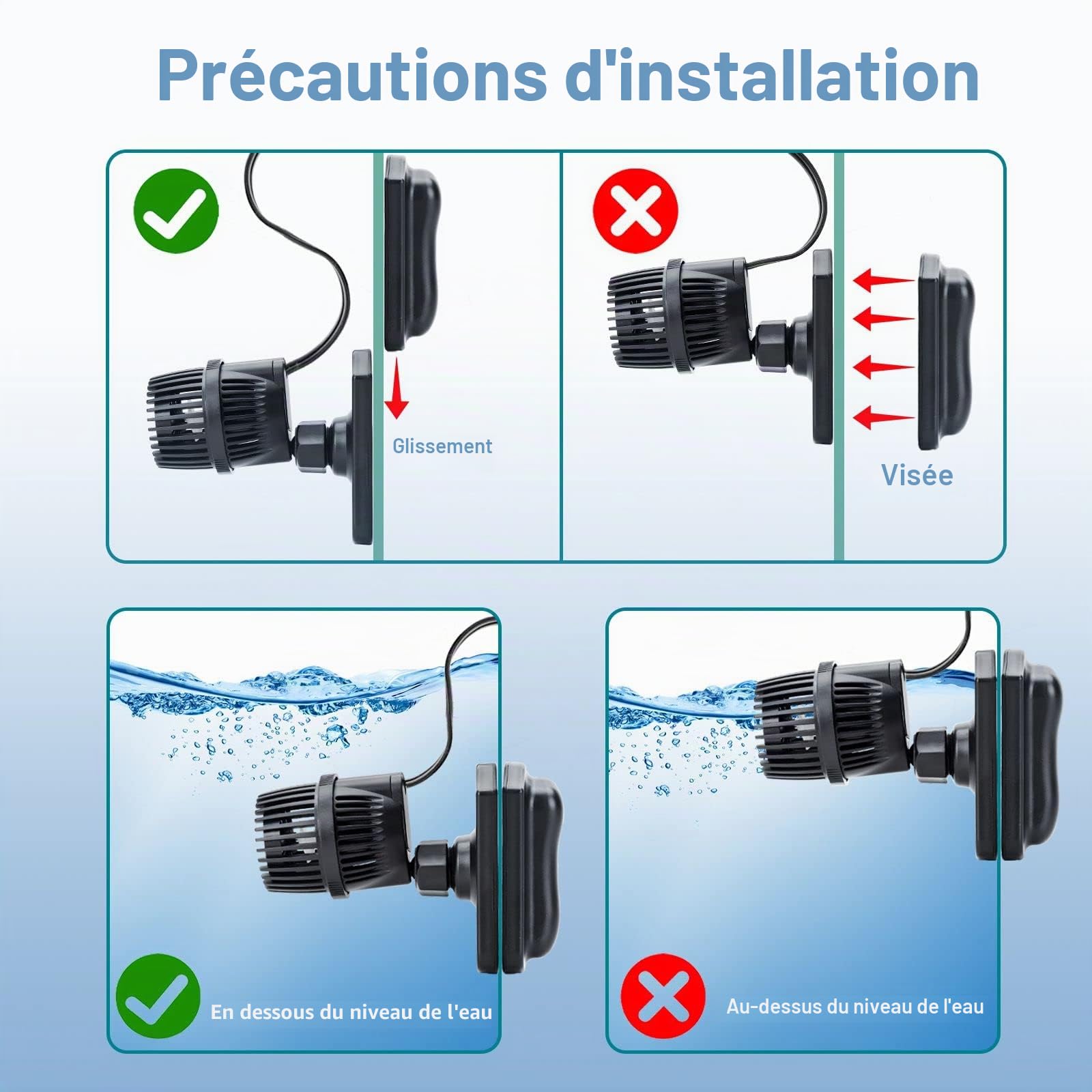 hygger 7875 LPH Pompe de Brassage Aquarium 360 ° Rotative Pompe de Circulation pour Aquarium, 12W Wavemaker Pompes à eau pour Aquarium