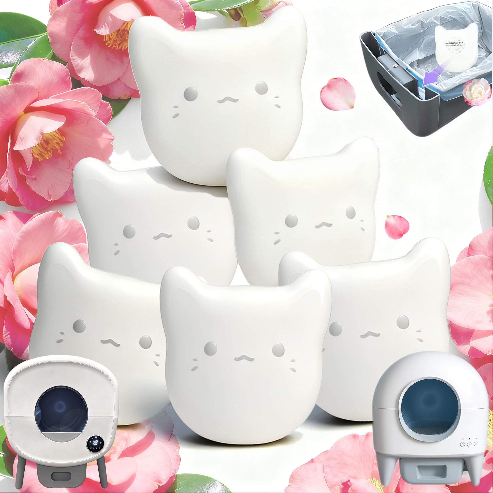 PurifyLogix 6PCS Pets Deodorizing Pods for Cumrige Self Cleaning Litter Box, Odor Remover for Fumoi Automatic Cat Litter Box, Camellia Flower Scented, Long-Lasting Fragrance, Keep Home Fresh