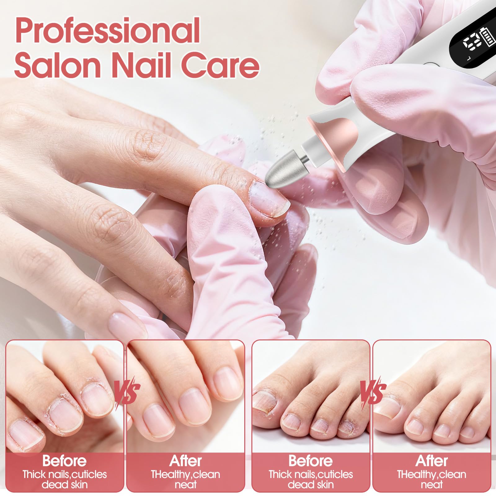 Professionelles Maniküre Pediküre Kit, 10 Geschwindigkeiten Elektrische Nagelfeile für Hand Fußpflege Nagelschleifen Trim Polish, Kabelloser Nagelbohrer Nagelpuffer für Frauen Männer Baby Haustiere