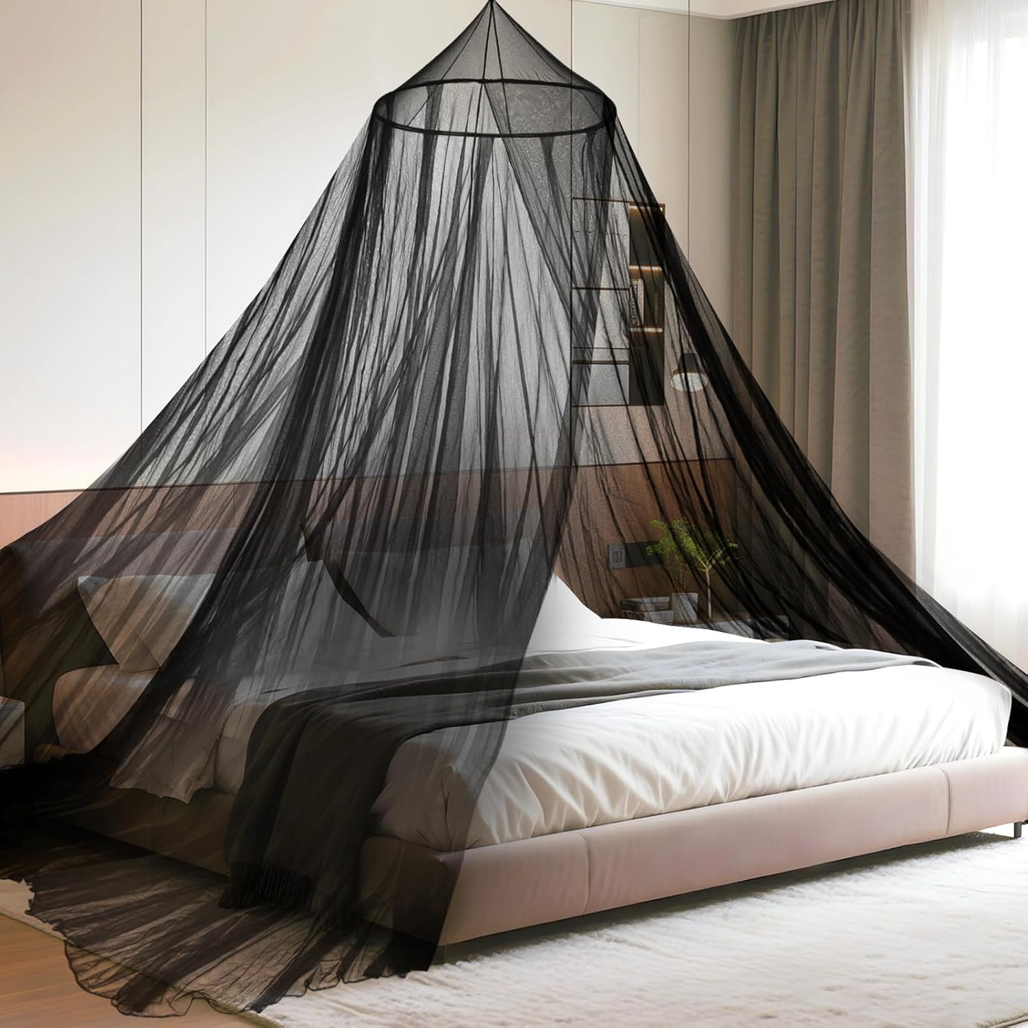 Nagy szúnyoghálós ágy baldachin fekete szín