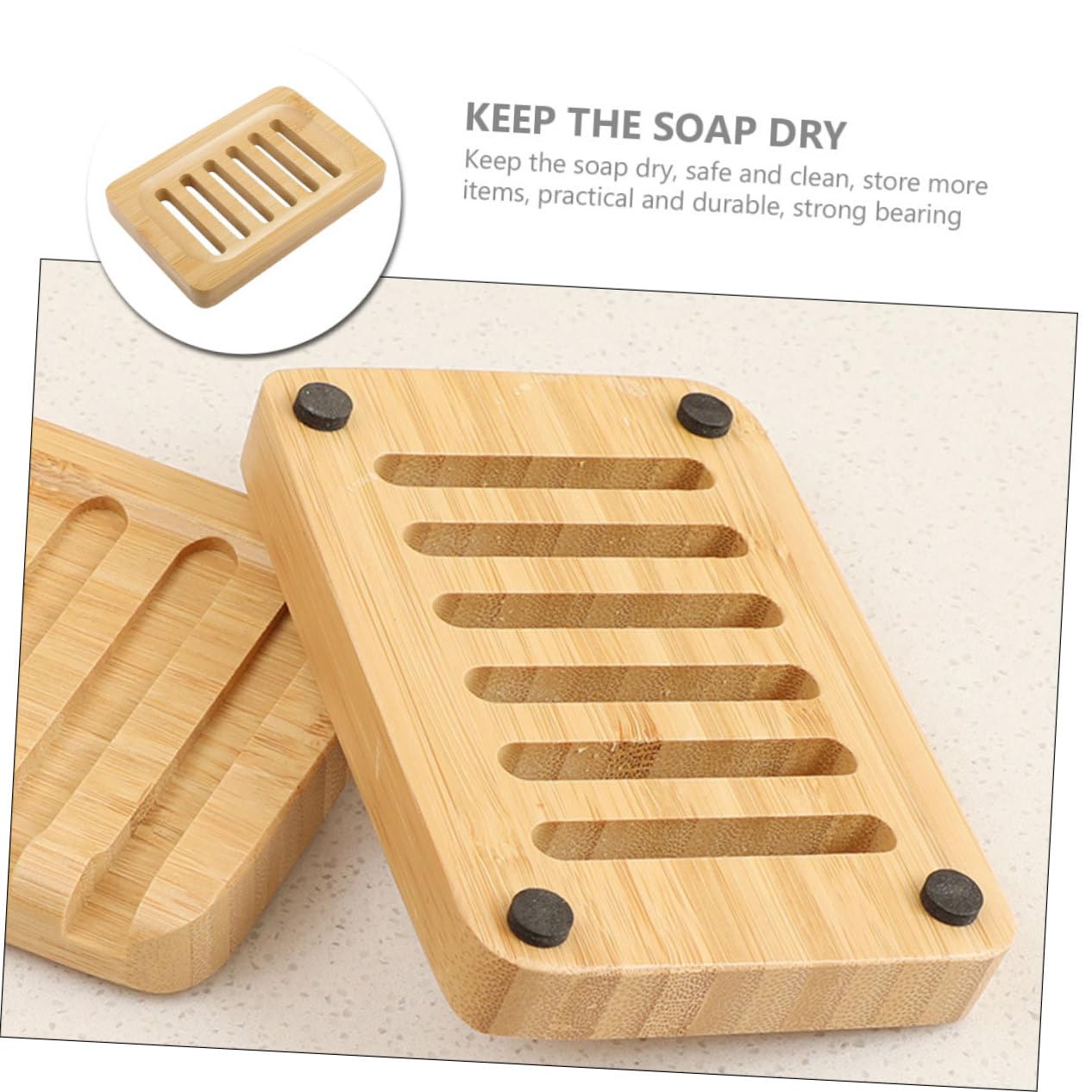 5 Piezas Jabonera de Bambú Natural con Drenaje para Jabón y Esponjas Soporte Organizador para Cocina y Baño Diseño Moderno y de Limpiar