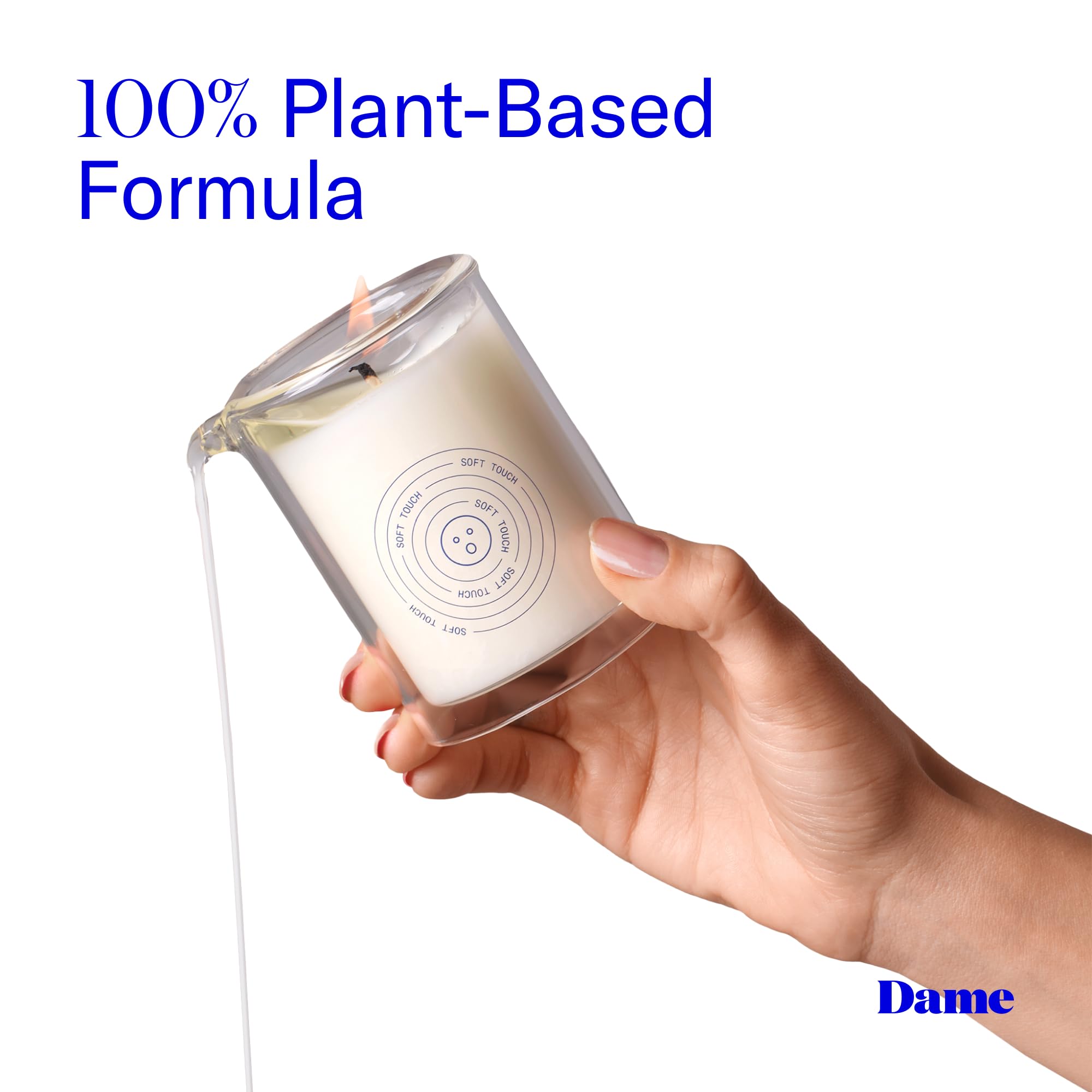Dame Products Candela all'olio da massaggio, candela vegetale per pelle e corpo per massaggio rilassante, candela per aromaterapia idratante e calmante con kava kava, vegana, atossica, benzoino, legno
