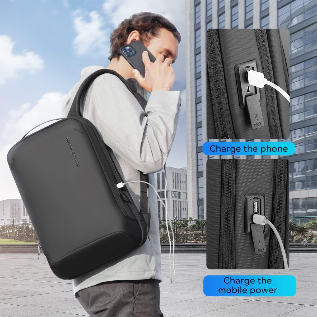 MARK RYDEN Schlanker Hartschalen 15,6 Zoll Laptop-Rucksack, Leichter Notebook Rucksack mit USB-Ladeanschluss, Wasserdichter Business Arbeitsrucksack für Damen und Herren