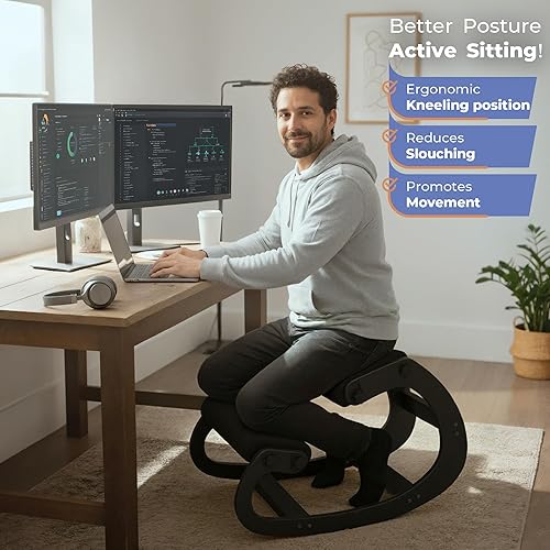 Miniatura 4 de NYPOT Silla ergonómica de rodillas  Silla de rodilla ajustable con postura mecedora  Silla de oficina de madera para aliviar el dolor de espalda
