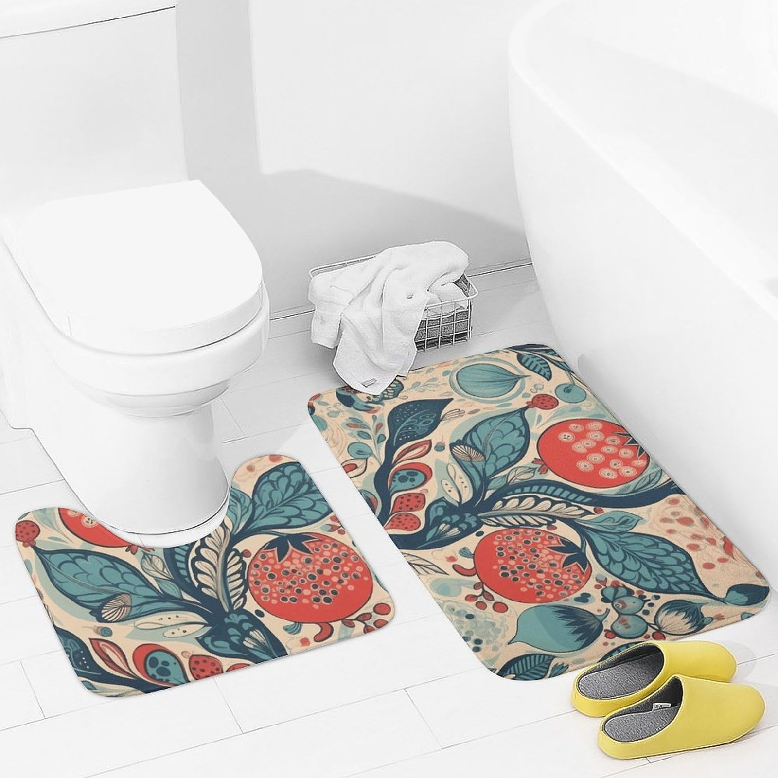 Tapis de bain antidérapant et contour lavabo en U doux motif arbre