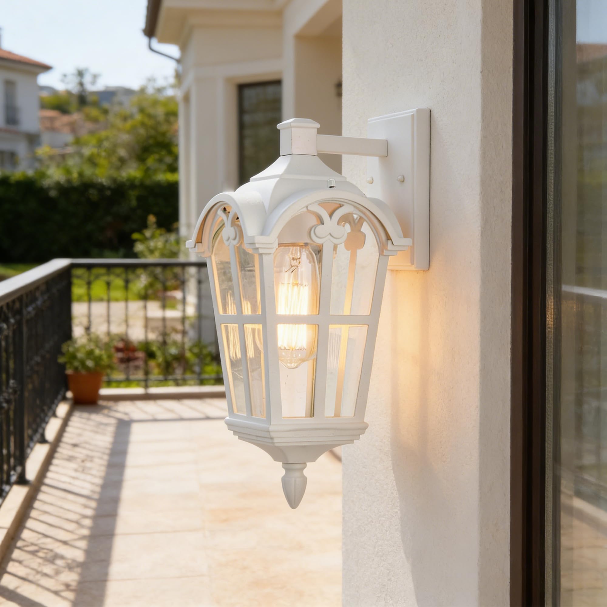 Antique House White Outdoor Wall Lantern, Waterproof Exterior Wall